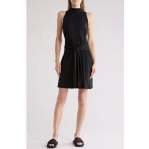 Vince Sleeveless Pima Cotton Wrap Tie-Front Pullover Dress, Black